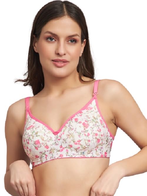 Image of Women's Cotton Floral Printed Lightly Padded Full Coverage Non-Wired T-Shirt Bra