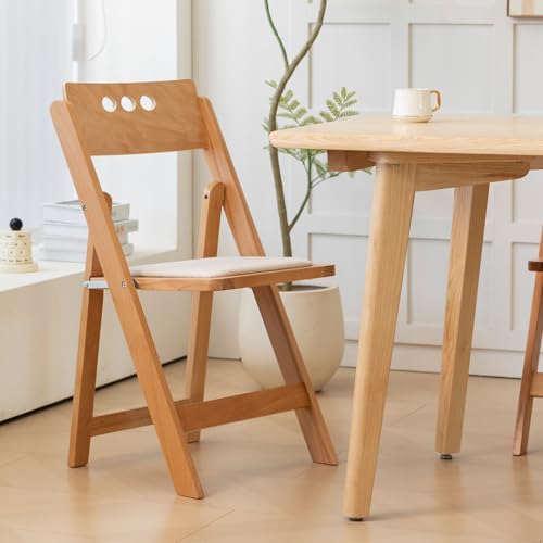 Wooden Folding Chair with Soft Cushion, Simple and Stylish, Comfortable and Durable, Suitable for Weddings, banquets and Events, 2 Sets, high backrest Natural,Linen pad - Image 6