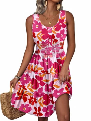 Image of Summer Dresses for Women Casual Sleeveless Sundresses Elastic Waist Mini Sun Dress