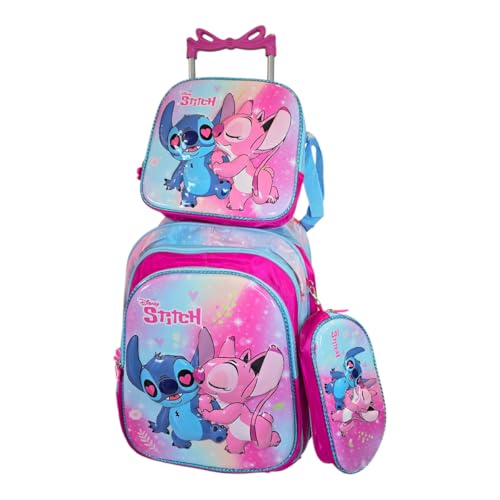 Kit 3 pecas mochila Escolar Stitch, Mochila com Lancheira e Estojo, Rosa e Azul com Estampa de Stitch