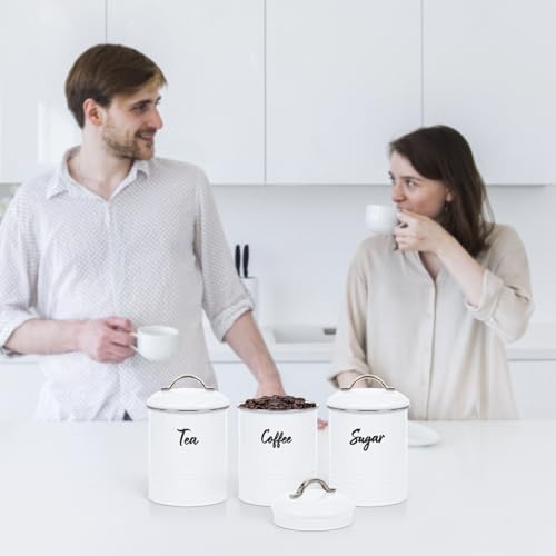 EHC Tea, Coffee, Sugar, Canister Set, Set of 3 Airtight Food Storage Easy to Open Storage Canisters Jars Tin, White - Cosy Home Interiors EHC Tea, Coffee, Sugar, Canister Set, Set of 3 Airtight Food Storage Easy to Open Storage Canisters Jars Tin, White - Image 4