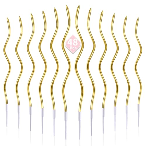 PHD CAKE 48-Count Gold Spiral Long Thin Metallic Birthday Candles, Cake Candles, Birthday Parties, Wedding Decorations, Party Candles