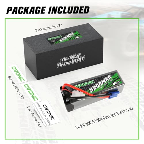 OVONIC 4S Lipo Battery 80C 5200mAh 14.8V Lipo Battery with EC5 Connector for Arrma 1/5 1/8 1/10 RC Car and Truck