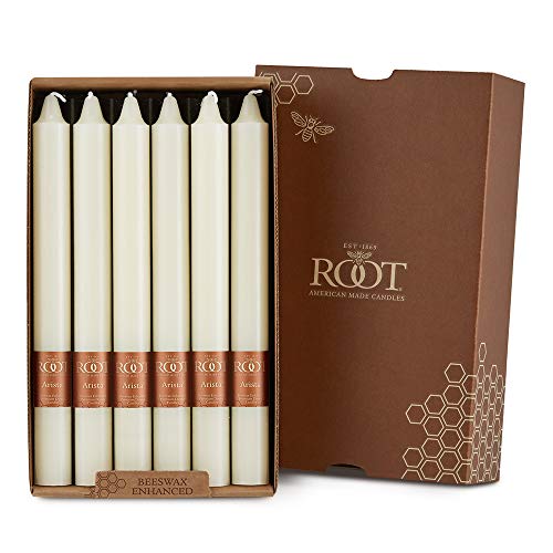 Root Candles 12-Count Unscented Dinner Candles Dripless Beeswax Enhanced Smooth Arista™ Boxed Candle Set, 9-Inch, Ivory