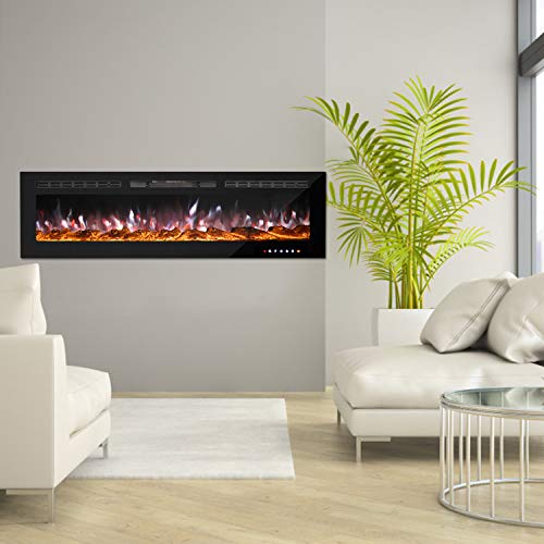 M.C.Haus Electric Fireplace Touch Screen Glass Panel Colorful Flame Insert Wall Mounted Heater Remote Control with Crystal&Log Set,900/1800W - Image 6