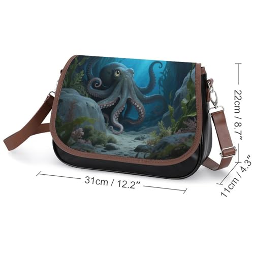 Octopus Print Crossbody Bags for Women Removable Straps And Zipper Closure Leather Shoulder Bags Womens Handbags Clutch Purse2