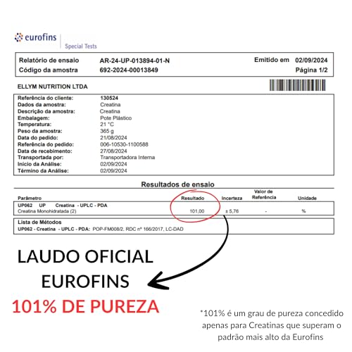 Creatina 300g Pura Monohidratada ELLYM NUTRITION Suplemento Alimentar Premium de Alto Rendimento 100