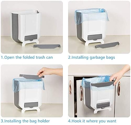 Taylor & Brown Folding Hanging Trash Can, Collapsible Home Recycle Trash Cans 9 litre Waste Bins Gabage Storage For Home Kitchen Cabinet Bathroom Car Office, White/Grey