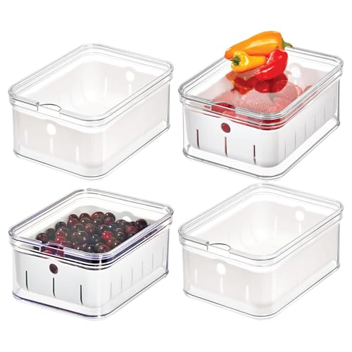 Image of iDesign Small Fridge Berry Bin with Removable Colander Basket and Lid - Set of 4 - Clear/White
