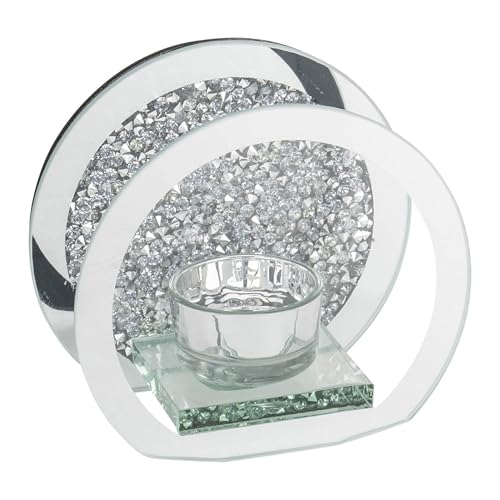 SERENA'S ® Elegant Crushed Diamond Crystal Tealight Candle Holder with Clear Silver Mirror Glass – Decorative Glass Walls for Home Decor and Special Occasions