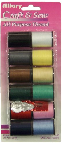 Allary Craft & Sew 12 Spools All Purpose Thread, Med. Colors, Model #404-00