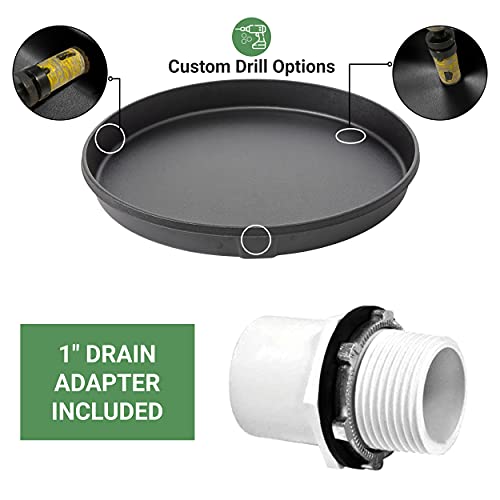 American Built Pro Water Heater Drain Pan Undrilled Anti Flood Pan Comes With 1\" Drain Adapter Fitting | 28\" Round Black Drain Pan Made of Recycled Plastic Protect Floor From Water Damage