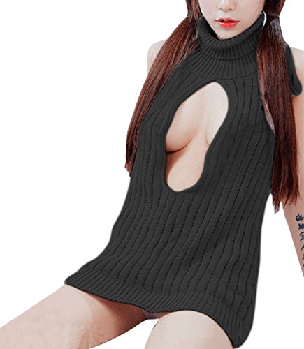 Image of Olens Japan Style Turtleneck Sleeveless Open Back Sweater Anime Cosplay Sweater
