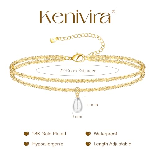 Image of Kenivira Sterling Silver Ankle Bracelets for Women,Gold Dainty Layered Waterproof Anklet for Women, Anklet Set Stackable Beach Gift Adjustable Size