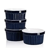 Sweese 501.403 Porcelain Souffle Dishes, Ramekins for Baking - 8 Ounce for Souffle, Creme Brulee - Set of 4, Navy