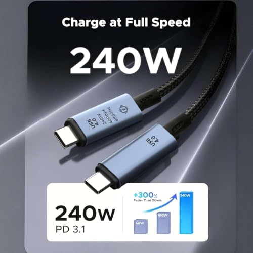 Image of Tobo USB 4 Type-C to Type-C Cable with 240W Power E-Marker Chip and 40Gbps Data with 8K Video Transmission 60hz, Thunderbolt 4 Fast Charging 1.5M, TD-1649CC