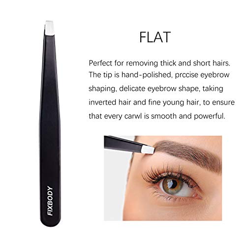 Fixbody Tweezers Set 5-Piece - Professional Stainless Steel Tweezers With Curved Scissors, Best Precision Tweezer For Eyebrows, Splinter & Ingrown Hair Removal With Leather Travel Case #TOP6