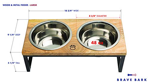 Brave Bark Wood & Metal Feeder - Premium Mango Wood Feeder with Metal Stand, 2 Stainless Steel Bowls for Food or Water… - Image 7