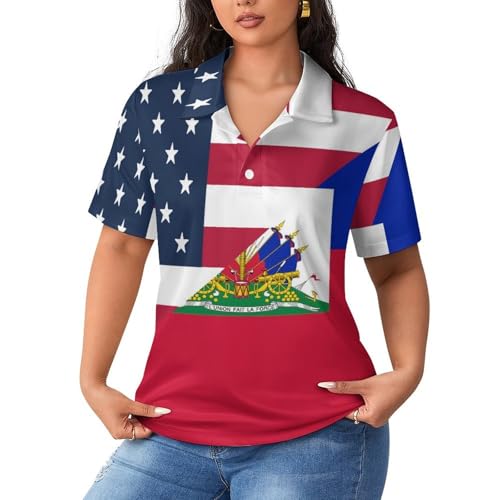 Camiseta polo manga corta mujer transpirable ocio diseño bandera EE. UU. Haití