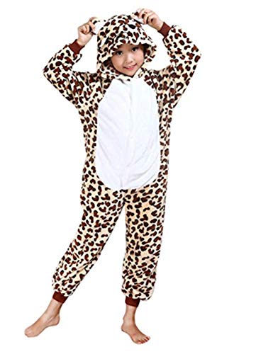 Unisexo Comodidad Suave Franela Disfrace Animales Bebe Kigurumi Traje de Dormir Cosplay Ropa de Salón Pijamas Animal para Niños Niñas Anime Fiesta (XXS, Leopardo)