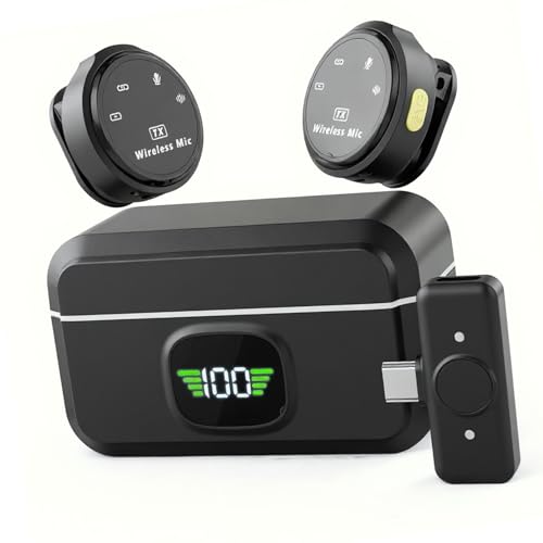 Image of GADGETSWEAR 3-in-1 Wireless Lavalier Microphone for Android, Collar Mic with USB-C, Plug, Furry Windscreens, Noise Cancellation, Vlogging, YouTube, Interviews, Podcast (Q8)