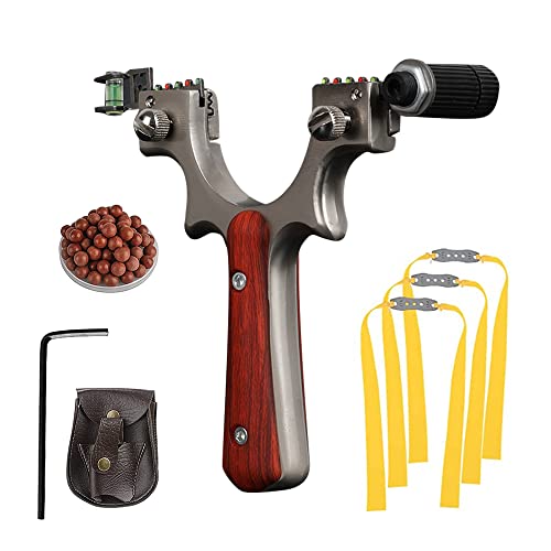 NAVESO Zinklegierung Premium Steinschleuder Set, Profi Schleuder Zwille für Sport und Outdoor, Slingshot Schleuder mit 3 Gummibändern, Taktische Schleudertasche und Tonkugel für Jede Handgröße