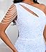 Cololura Women Sequin Elegant Sexy One Shoulder Tassel Mermaid Bodycon Cocktail Evening Dress White