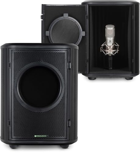 Caja de aislamiento Pronomic MP-360 para micrófono: protección acústica móvil con filtro pop doble, protector Micscreen y cabina vocal absorbente. Ideal para estudio o podcast.