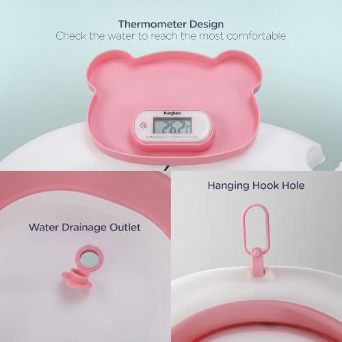 Image of Baybee Tubby Bath Tub for Baby 0-5 Years, Foldable Baby Bathtub for Kids with Anti Skid Base & Drainer, Space Saving Design, Newborn Baby Bathing Tub for Girls & Boys with Temperature Meter (Pink)