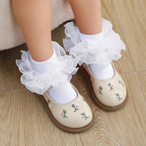Zando Girls Ruffle Socks Double Lace Frilly Dress Socks for Toddler Girls 2-10 Years4