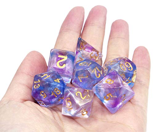 HD Dice Set DND Polyhedral Dice for Dungeons and Dragons D&D RPG MTG Pathfinder Role Playing Game Table Games Dice Double Color Transparent Swirl Dice (Purple Blue) - Thumbnail 6