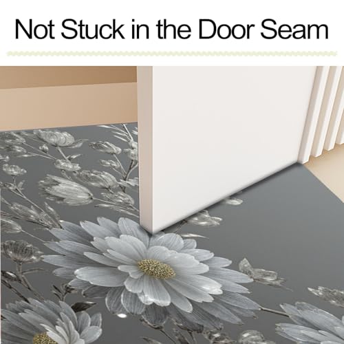 Paillasson d'entrée gris 50x80cm lavable avec motif fleur