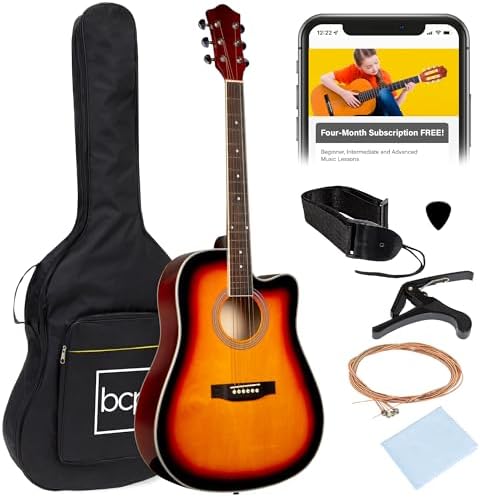 Best Choice Products 41in Beginner Acoustic Guitar Full Size All Wood Cutaway Guitar Starter Set w/Case, Strap, Capo, Strings, Picks - Sunburst
