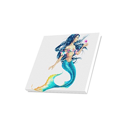 Interestprint Watercolor Mermaid Holding A Flower Myth Design Canvas Prints Wall Art Stretched And Framed Abstract Canvas Paintings For Wall And Home Decor, 16" X 16" #TOP1
