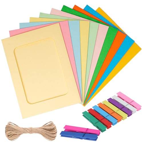 skantany Paper Frames 4x6 Colorful Color Paper Photo banner with Clip Paper Hanging Picture Frames with String 10 Pack Paper Photo Frames for Graduation Birthday Famliy Wall Photo Display