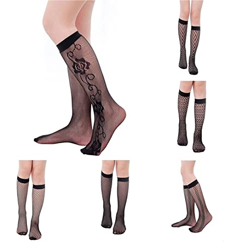 JYARZ Calcetines Cómodos 6 Pares De Calcetines Red Para Mujer, Hasta La Rodilla, Encaje Suaves Reforzada