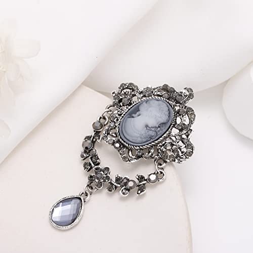 Image of lureme Vintage Elegant Victorian Lady Beauty Cameo with Crystal Brooch Pin (br000017)