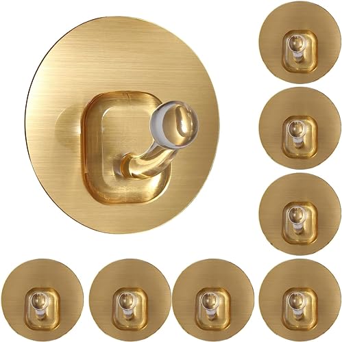 UTEN 10 Piezas Gancho Adhesivo para Pared，sin Ganchos de Perforación, Ganchos de Plástico lmpermeables para Pared para Cocina, Baño, Dormitorio, Toallas Colgantes, llaves(oro-Max. 5KG)