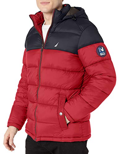 Nautica Men's Water Resistant Nylon Puffer Jacket, Red, Medium