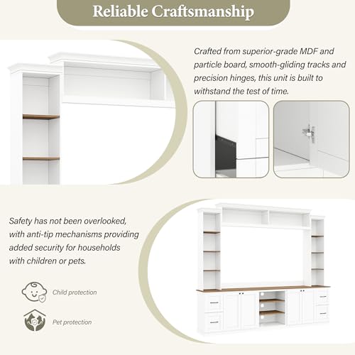 Image of 94.8 inchL Large Entertainment Center with Bookshelves and Drawers for TVs Up to 70'', Wall Unit Entertainment Center with Adjustable Shelves and Cabinet, Minimalist TV Stands for Living Room White