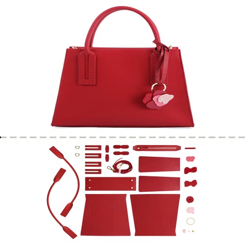 Image of POPSEWING Leather Women Top Handles Handbag DIY Kit, DIY Crossbody Shoulder Bag with Sewing Kits, Handmade Bag Kit for Mom Girlfriend Birthday Gift (Red)