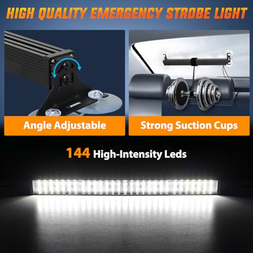 Image of Nilight 144 LED Strobe Traffic Advisor Light Bar White with Controller | 2 in 1 Automotive Emergency Warning Flashing Police Windshield Lights Bars for Cars Tow Plow Trucks Construction Vehicles