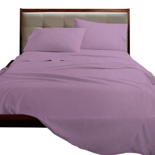 Juego de Sábanas de 3 Piezas,Poliéster Microfibra Cepillado y Prelavado,Sábana Bajera Ajustable,Sábana encimera,Una Funda para Almohada de 50x75cm,Suave y Retención de Calor Lila Cama 90 x 200