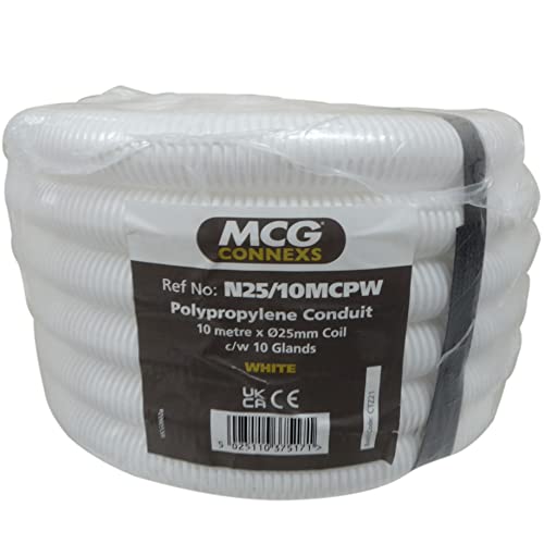 Image of 10 Metre 20mm or 25mm Flexible Conduit Tube Contractor Pack with 10 Glands and Locknut - White (25mm)