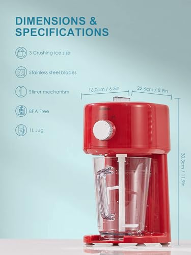 Shaved Ice Machine, Electric Ice Shaver and Snow Cone Machine with Large Capacity Storage, Portable Ice Crusher Ice Thickness Can be Adjusted (Red) - Image 5