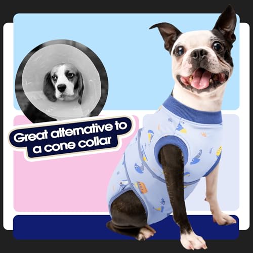 FUAMEY Recovery Suit for Dogs After Surgery,Soft Breathable Dog Bodysuit E-Collar & Cone Alternative Surgical Suit,Male Female Dog Neuter Spay Suits Anti Licking Wounds Onesie Blue Boat L by FUAMEY - Image 4