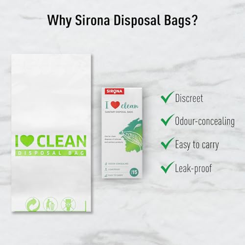 Image of Sirona Personal Disposal Bags - 15 Bags for Discreet Tampons, Sanitary Pads /Napkin, Panty Liners, Tampons & Condoms | Menstrual Care and Hygiene Products