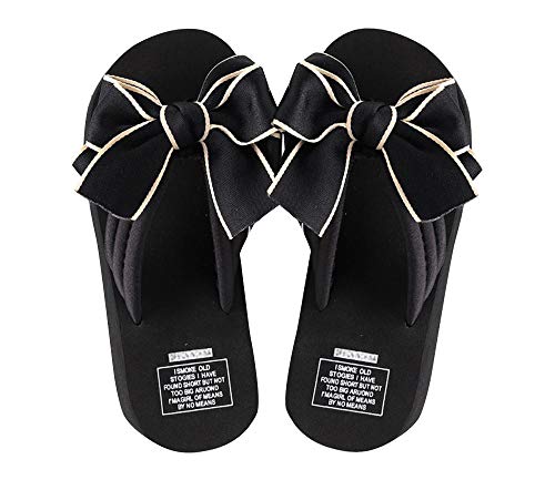 Bowknot Flip Flop for Women Cushioned Wedge Sandals Cute Gothic Lolita