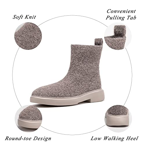 BEJINASH Women's Ankle Boots Fashion Versatile Lightweight Anti-Slip Round Toe Women's Low Heel Knit Boots4