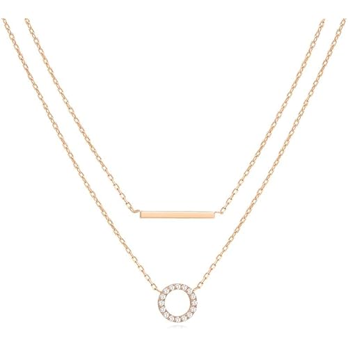 Layered Necklaces for Women, 925 Sterling Silver Circle Bar Pendant Necklaces to Mother Daughter Cubic Zirconia Adjustable Layering Long Chain Necklaces Birthday Wedding Jewelry gifts